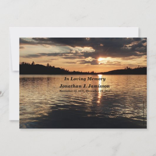 In Loving Memory Service Invitation Sunset at Lake Kaart (Voorkant)