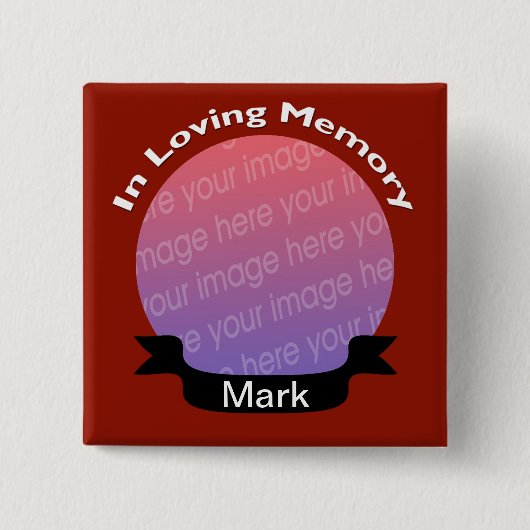 In Loving Memory Square Photo Button Red (Voorkant)