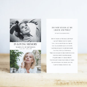 In Loving Memory Voor & Na Gebedskaart Visitekaartje