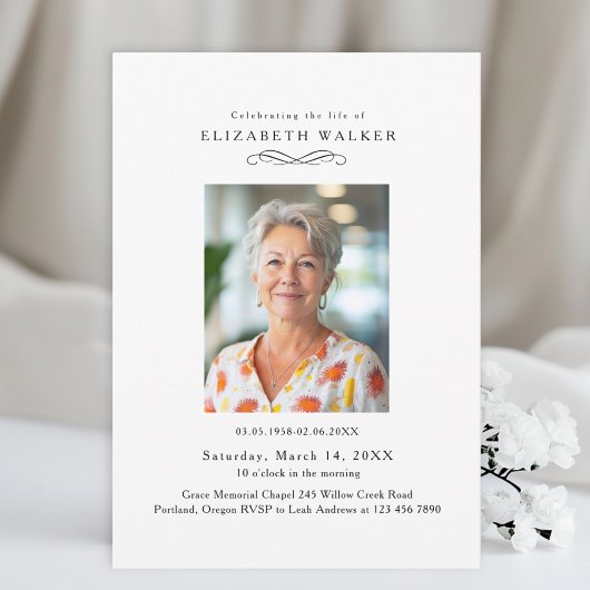 In Loving Memory White Photo Funeral Invitation