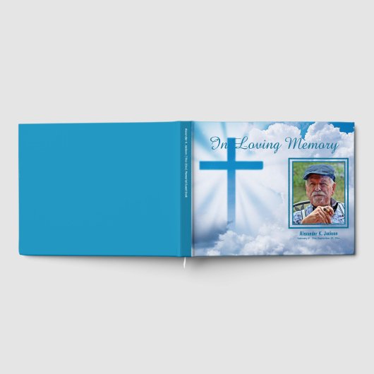 In Loving Memory Witte Wolken Blauw Kruis Begrafen Gastenboek (Volledig)