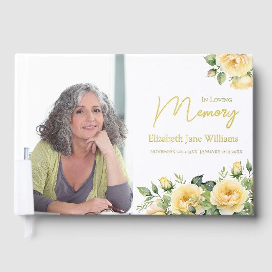 In Loving Memory Yellow Roses 1 foto Gastenboek (Voorkant)