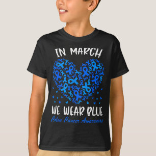 In maart dragen we een blauwe lint darmkanker bewu t-shirt