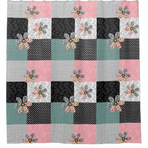In meerkleurige kleuren patchwork landelijk patroo douchegordijn
