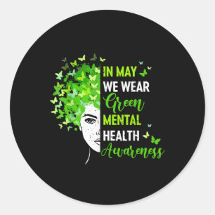In mei Draag we Green Messy Bun Mental Health Awar Ronde Sticker
