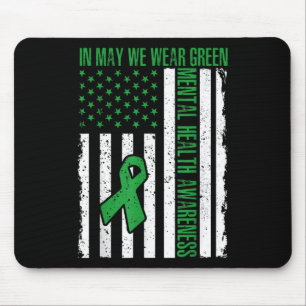 In mei Draag we Green Ribbon US Flag Mental Health Muismat