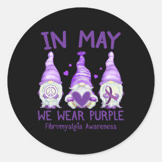 In mei Draag we Paarse Fibro Awareness Month GNOME Ronde Sticker