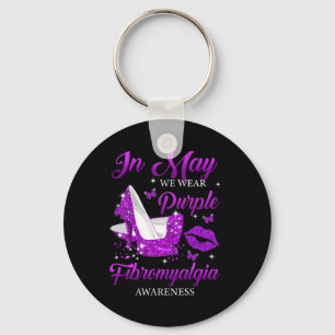 In mei Draag we Paarse hoogvlakte fibromyalgie Awa Sleutelhanger