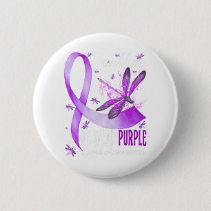 In mei Draag we Paarse Lupus Awareness Dragonfly.p Ronde Button 5,7 Cm