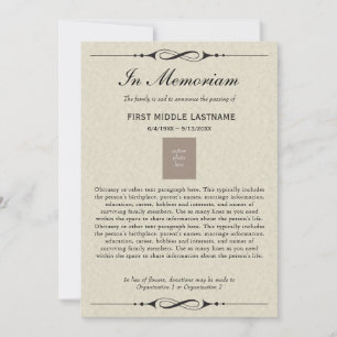 In Memoriam Death Announance with Obituary Aankondiging