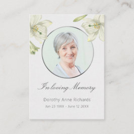 In memoriam Lelie Herdenkingskaart voor rouwceremo Visitekaartje