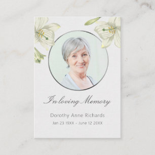 In memoriam Lelie Herdenkingskaart voor rouwceremo Visitekaartje