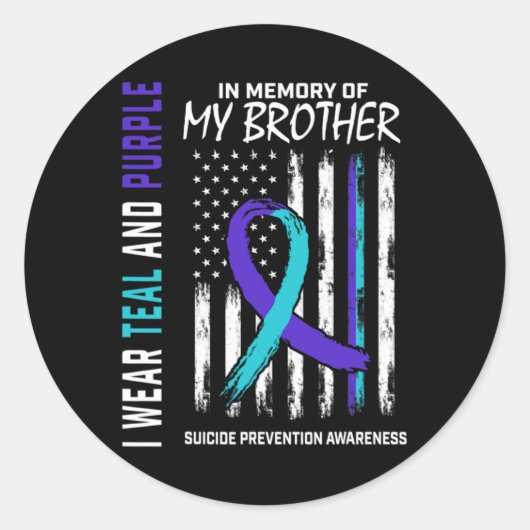In Memory Brother Suicide Awareness Prevention Ame Ronde Sticker (Voorkant)