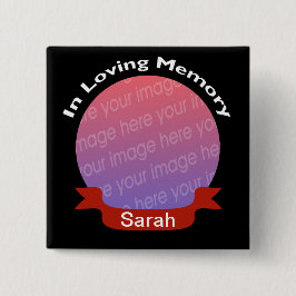 In Memory of Black Photo Button met naam