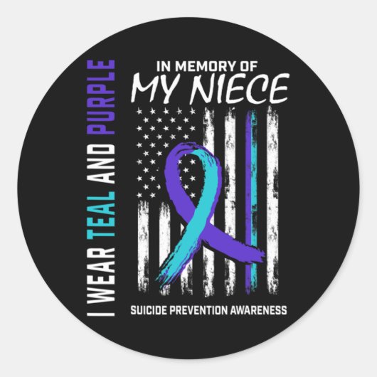 In Memory Of My Niece Suicide Awareness Prevention Ronde Sticker (Voorkant)
