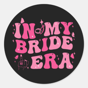 In Mijn Bruidstijd Groovy Bruid Bachelorette Feest Ronde Sticker