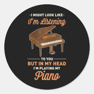In mijn hoofd speel ik mijn piano grappig ronde sticker