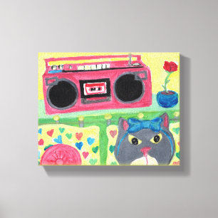 In mijn kamer 80 cat fun Folk Art Design Canvas Afdruk