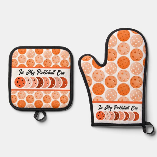 In mijn pickleball tijdperk - Oranje vibes ontwerp Ovenwant & Pannenlap Set (Voorkant)