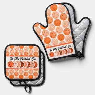 In mijn pickleball tijdperk - Oranje vibes ontwerp Ovenwant & Pannenlap Set