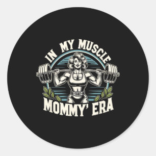 In Mijn Spier Mama Era Retro Gewichtheffen Spier Ronde Sticker