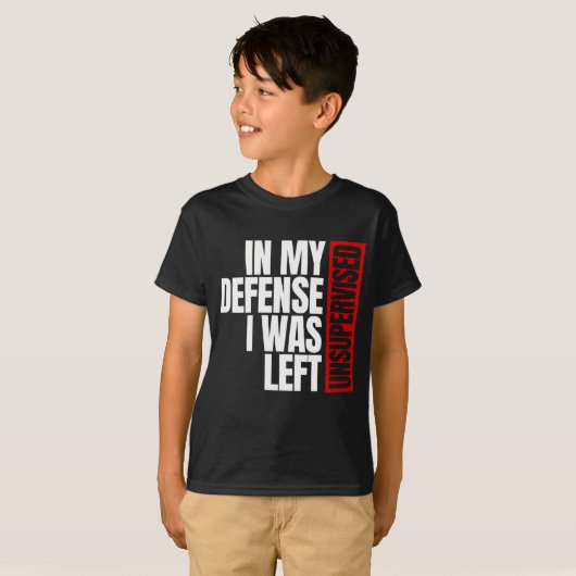 In mijn verdediging werd ik ongecontroleerd gelate t-shirt (Voorkant volledig)