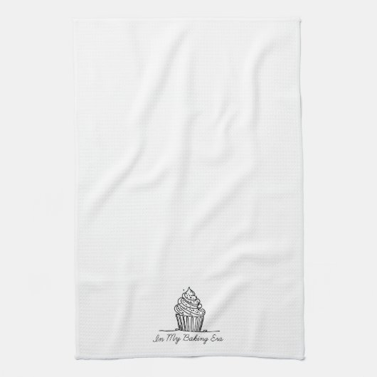 "In My Baking Era" Cupcake Hand getekende schets Theedoek (Verticaal)
