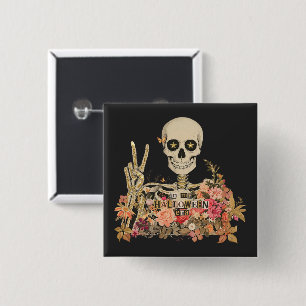 In My Halloween Era Bloemenskelet Knoopspeld Vierkante Button 5,1 Cm