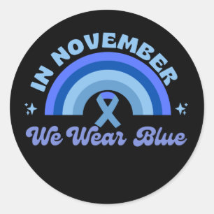 In november Draag we blauw, regenboog Ronde Sticker