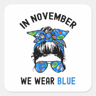 In november Draag we Blauw, Werelddiabetes Dag Squ Vierkante Sticker