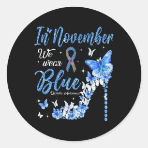 In november Draag we Blauwe Diabetes Bewustingstoe Ronde Sticker