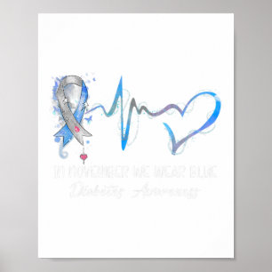 In november Draag we Blauwe Diabetes Bewustmakings Poster