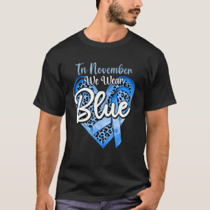 In november Draag we Blue Leopard Heart Ribbon T1D T-shirt
