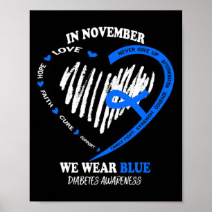 In november Draag we Blue Messy Bun Diabetes Aware Poster