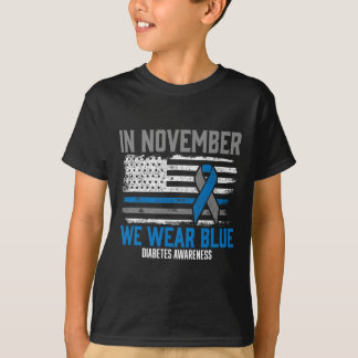 In november Draag we Blue T1D T2D Diabetic Diabete T-shirt