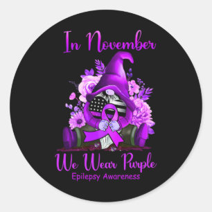 In november Draag we Paarse Gnome Ribbon Epilepsie Ronde Sticker