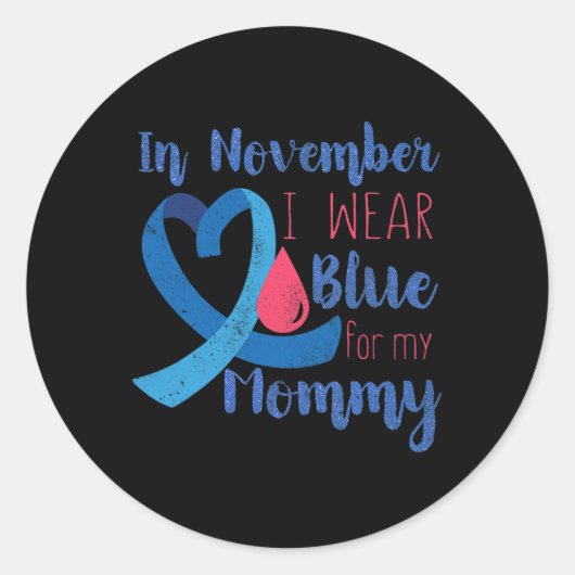In November T1d Awareness Ribbon Blue For Mommy Di Ronde Sticker (Voorkant)