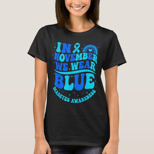 In November We Wear Blue Diabetes Awareness Ribbon T-shirt (Voorkant)