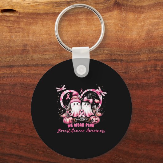 In October We Wear Nk Breast Cancer Heart Dragonfl Sleutelhanger (Voorkant)
