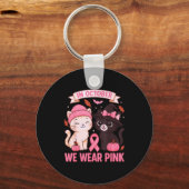 In October We Wear Nk Cute Cat Breast Cancer Aware Sleutelhanger (Voorkant)
