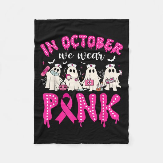 In October We Wear Nk Ribbon Ghost Nurse Halloween Fleece Deken (Voorkant)