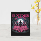 In October We Wear Nk Witch Halloween Breast Cance Kaart (Gele Bloem)