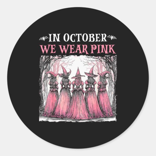 In October We Wear Nk Witch Halloween Breast Cance Ronde Sticker (Voorkant)