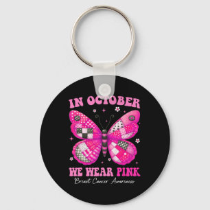 In October We Wear Pink Butterfly Breast Cancer Aw Sleutelhanger
