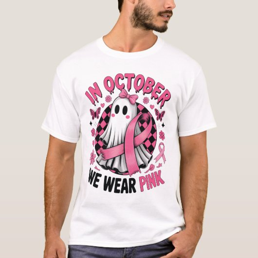 In October We Wear Pink Ghost Witch Breast Cance T-shirt (Voorkant)