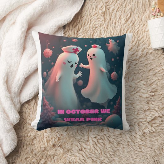 In October We Wear Pink Nurse Ghost Halloween 2025 Kussen (Deken)
