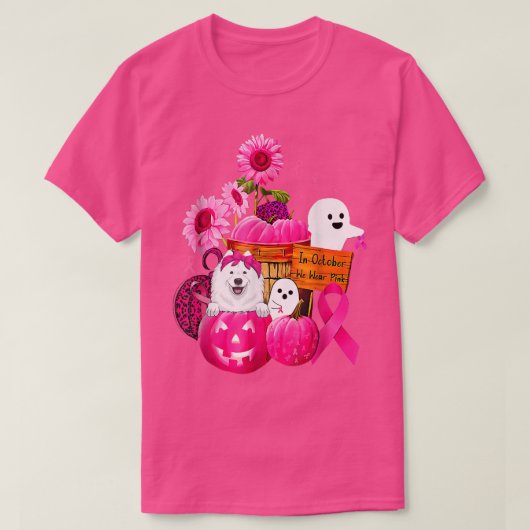 In October We Wear Pink Samoyed Breast Cancer Hall T-shirt (Design voorkant)