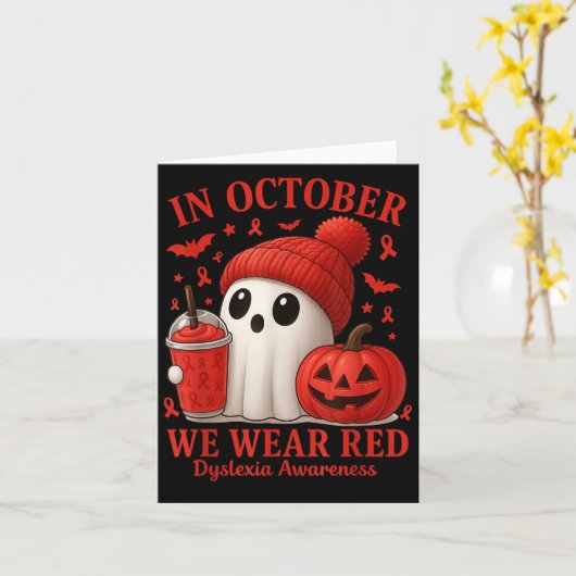 In October We Wear Red Dyslexia Awareness Hallowee Kaart (Gele Bloem)