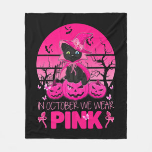 In oktober Draag we de roze kat halloween Breast Fleece Deken
