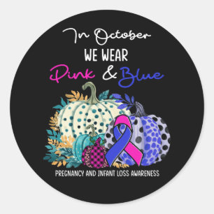 In oktober Draag we Pink Blue Pumpkin Pregnancy In Ronde Sticker